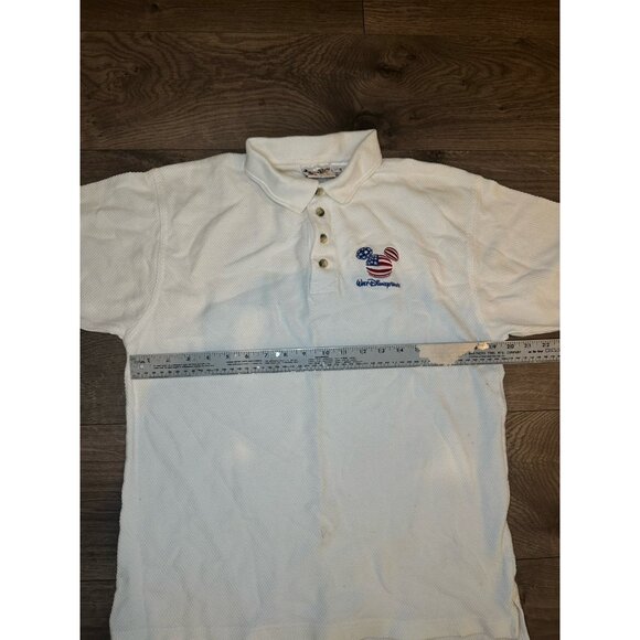 VTG Walt Disney World Mickey Ears Polo Shirt White Textured USA Men’s Small - Picture 5 of 8